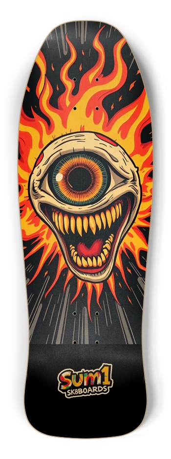 sum1sk8boards flaming eyeball old school shredder shape skateboard 