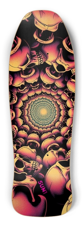 sum1sk8boards pink spiral skeletons shredder shape board
