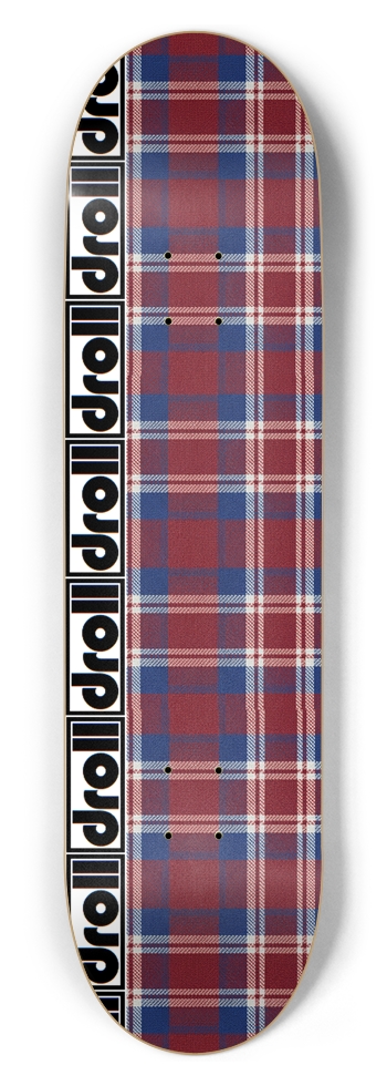 tartan crimson, blue, white droll strip 8-1/2 Skateboard Deck