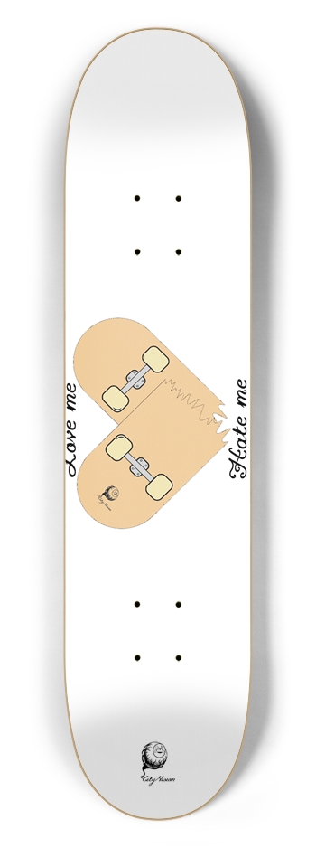 Love Hate White 7.50 7-1/2 Skateboard Deck