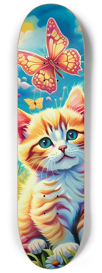 Colorful Airbrush Kittens, Flowers, Butterflies 0003 8-1/4 Skateboard Deck