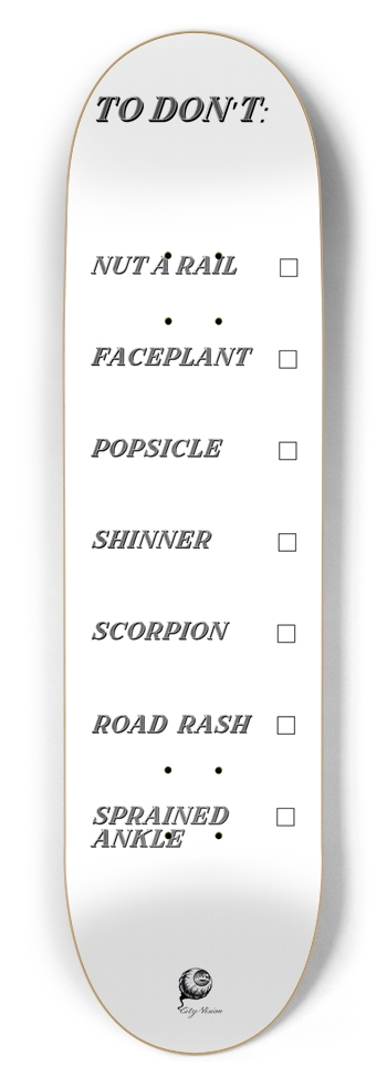 To Don't List White 8.50 8-1/2 Skateboard Deck