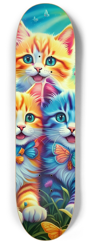 Colorful Airbrush Kittens, Flowers, Butterflies 0002 8-1/4 Skateboard Deck