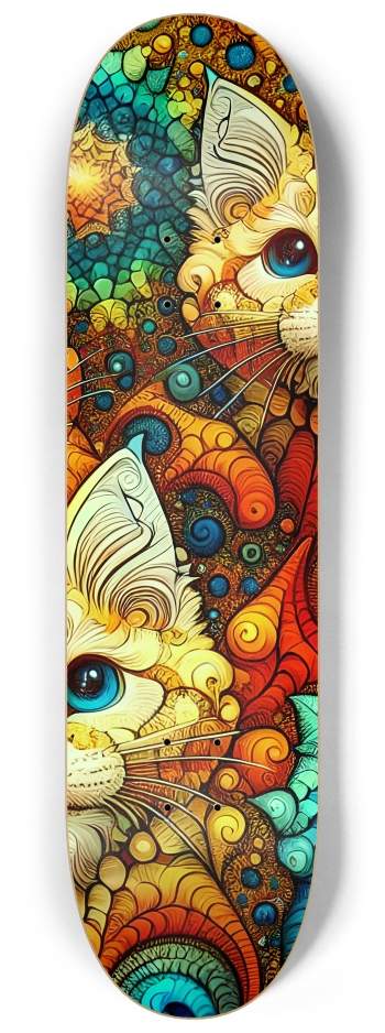 Psychedelic Stained-Glass Mandelbrot Fractal Kittens 0001 #2 8-1/4 Skateboard Deck
