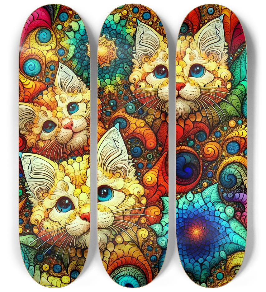 Psychedelic Stained-Glass Mandelbrot Fractal Kittens 0001 3 Deck Wall Series
