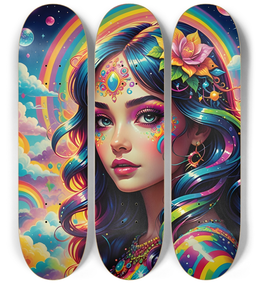Airbrush Girl with Rainbows 0001 3 Deck Wall Series