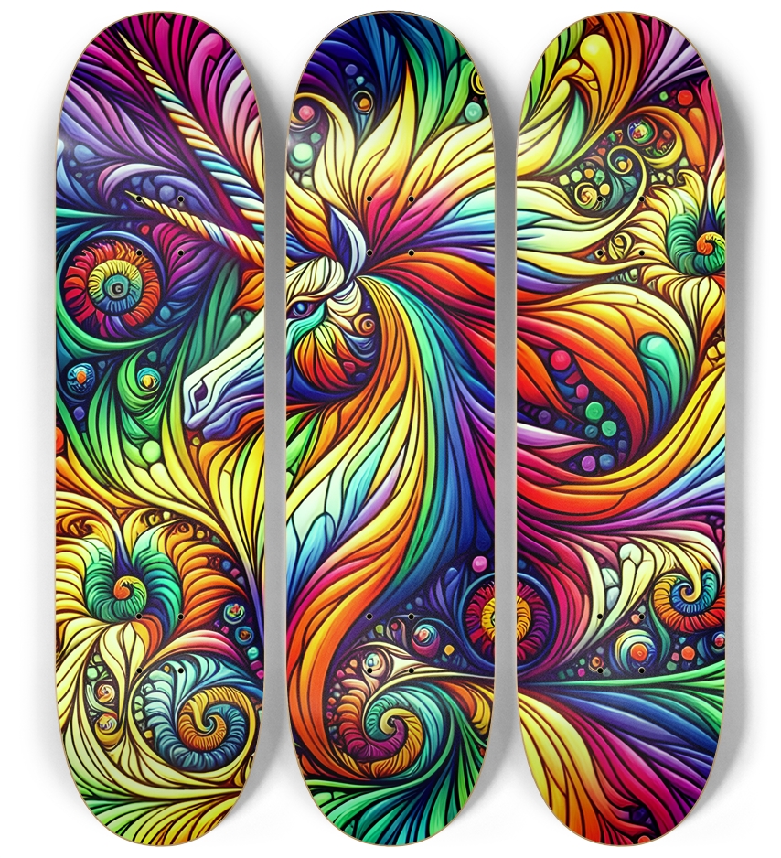 Psychedelic Stained-Glass Mandelbrot Fractal Unicorn 0001 3 Deck Wall Series
