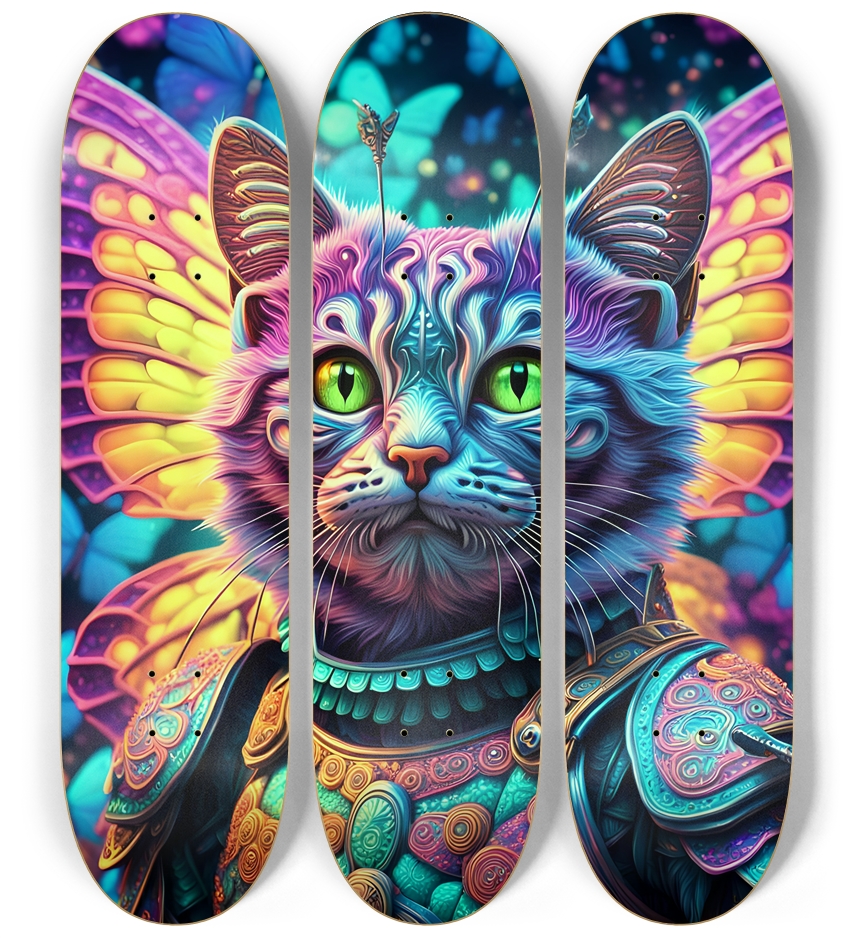 Airbrush Psychedelic Butterfly Kitty 0002 3 Deck Wall Series