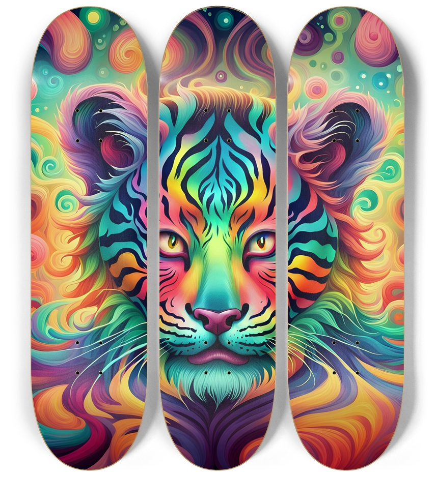 Neon Airbrush Tiger Face 0001 3 Deck Wall Series