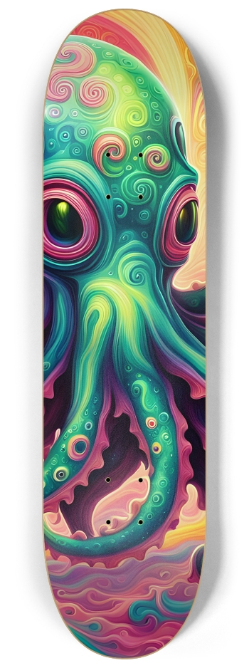 Neon Psychedelic Airbrush Fractal Octopus 0001 #2 8-1/4 Skateboard Deck