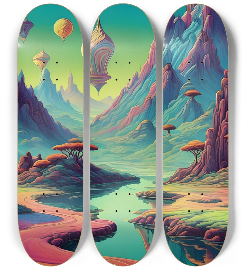 Psychedelic Airbrush Alien Landscape 0001 3 Deck Wall Series
