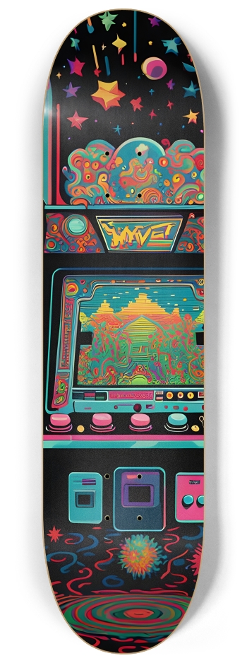 Psychedelic Neon Galaxy Video Arcade 0001 #2 8-1/4 Skateboard Deck