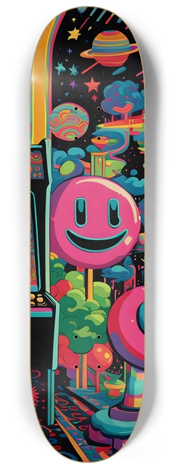 Psychedelic Neon Galaxy Video Arcade 0001 #3 8-1/4 Skateboard Deck