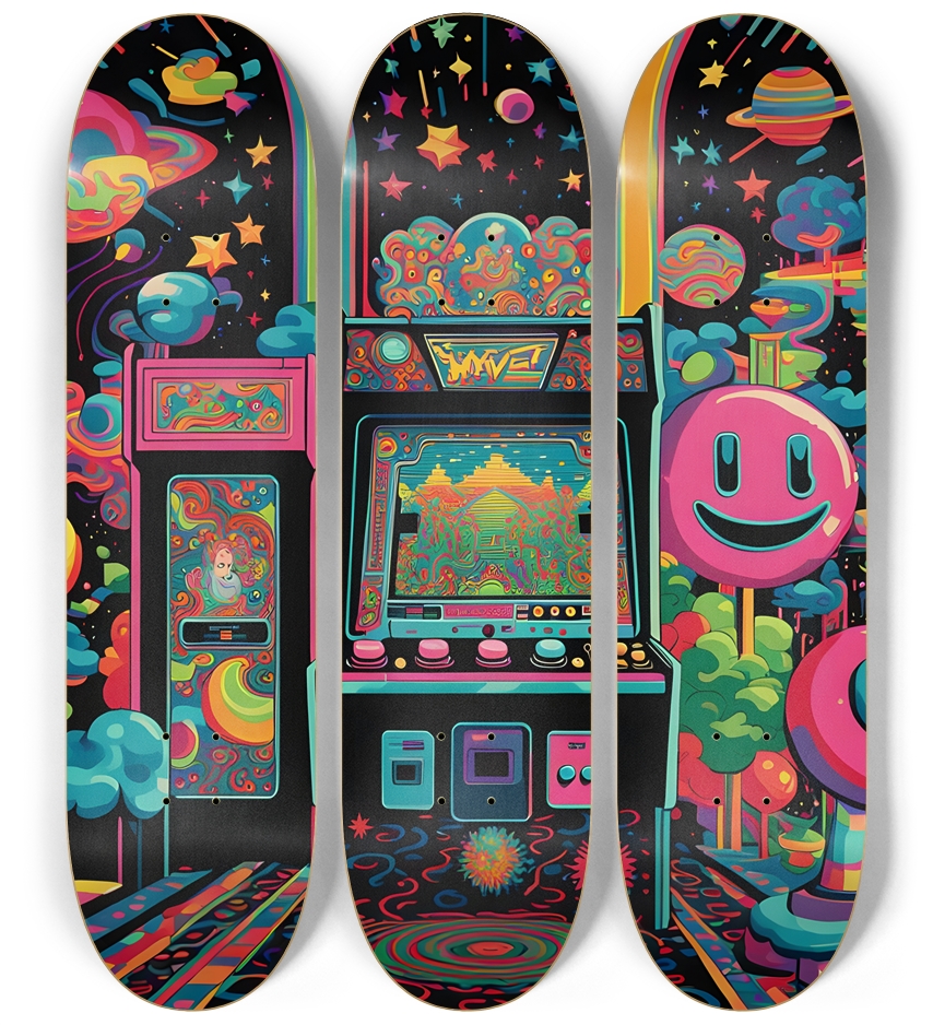 Psychedelic Neon Galaxy Video Arcade 0001 3 Deck Wall Series
