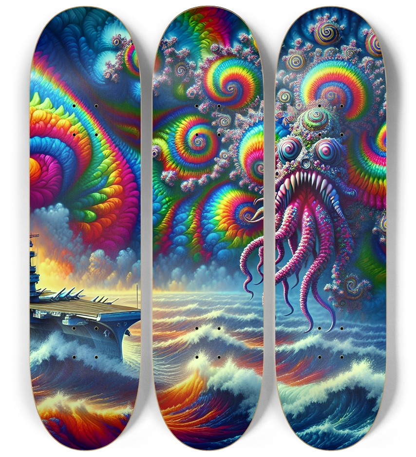 Psychedelic Airbrush Fractal Cthulu 0001 3 Deck Wall Series