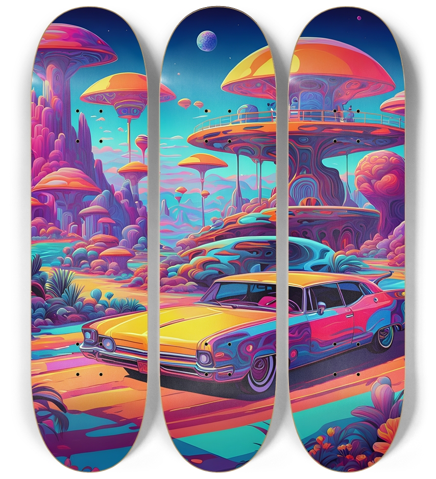 Psychedelic Airbrush Automotive Retro Future 0001 3 Deck Wall Series