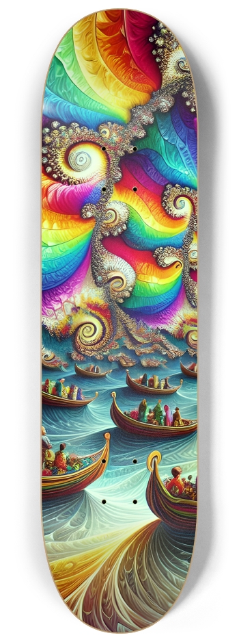 Psychedelic Stained-Glass Mandelbrot Fractal Colorful People on Boats 0001 #1 8-1/4 Skateboard Deck