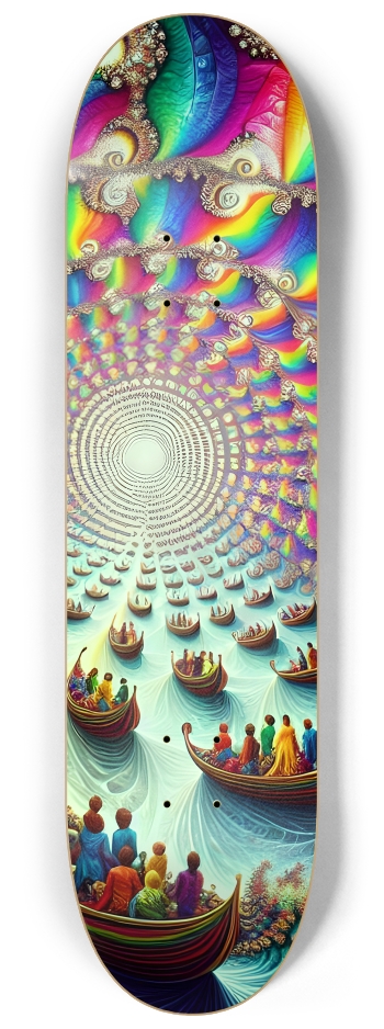 Psychedelic Stained-Glass Mandelbrot Fractal Colorful People on Boats 0001 #3 8-1/4 Skateboard Deck