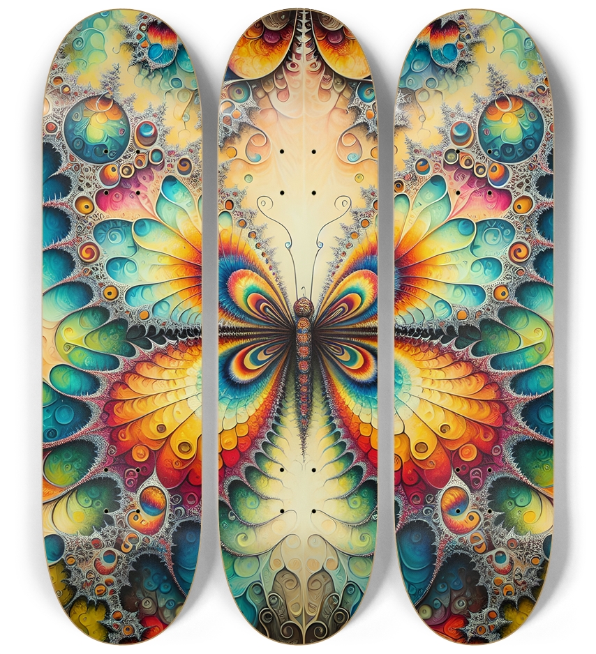 Psychedelic Stained-Glass Mandelbrot Fractal Butterfly 0001 3 Deck Wall Series