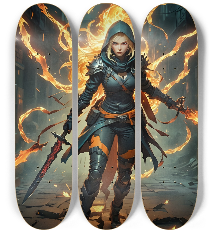 Fiery Hooded Blond Assassin 0003 3 Deck Wall Series