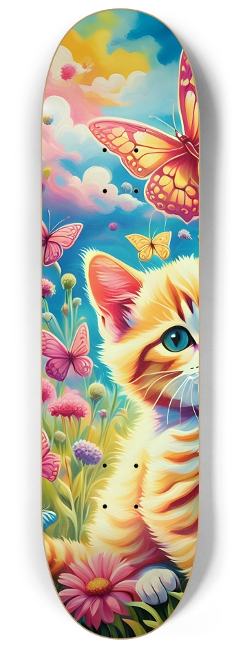 Colorful Airbrush Kittens, Flowers, Butterflies 0003 #1 8-1/4 Skateboard Deck