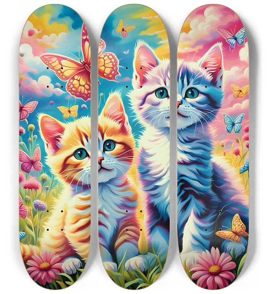 Colorful Airbrush Kittens, Flowers, Butterflies 0003 3 Deck Wall Series