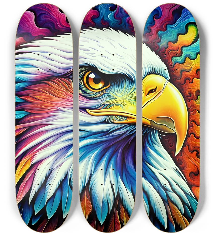 Psychedelic Airbrush Bald Eagle 0001 3 Deck Wall Series