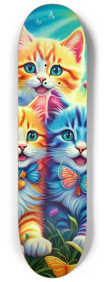 Colorful Airbrush Kittens, Flowers, Butterflies 0002 #2 8-1/4 Skateboard Deck