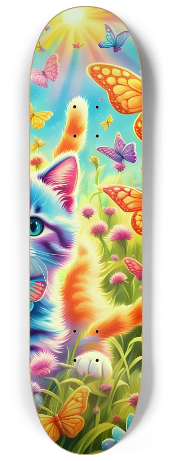 Colorful Airbrush Kittens, Flowers, Butterflies 0002 #3 8-1/4 Skateboard Deck