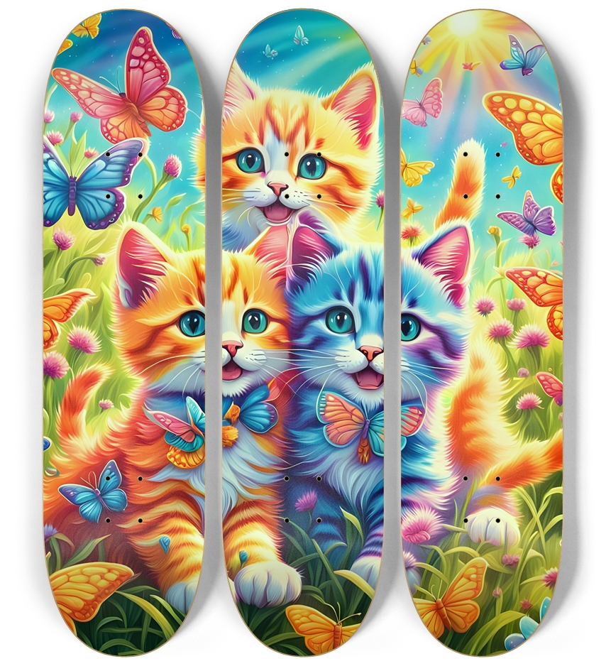 Colorful Airbrush Kittens, Flowers, Butterflies 0002 3 Deck Wall Series