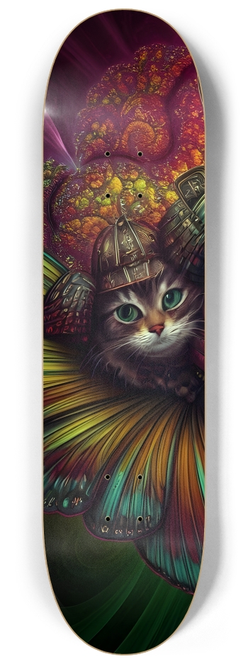 Three Samurai Kittens on Fractal Background 0001 #1 8-1/4 Skateboard Deck