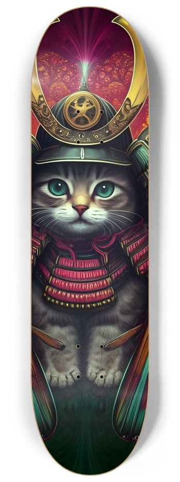 Three Samurai Kittens on Fractal Background 0001 #2 8-1/4 Skateboard Deck