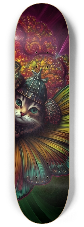 Three Samurai Kittens on Fractal Background 0001 #3 8-1/4 Skateboard Deck