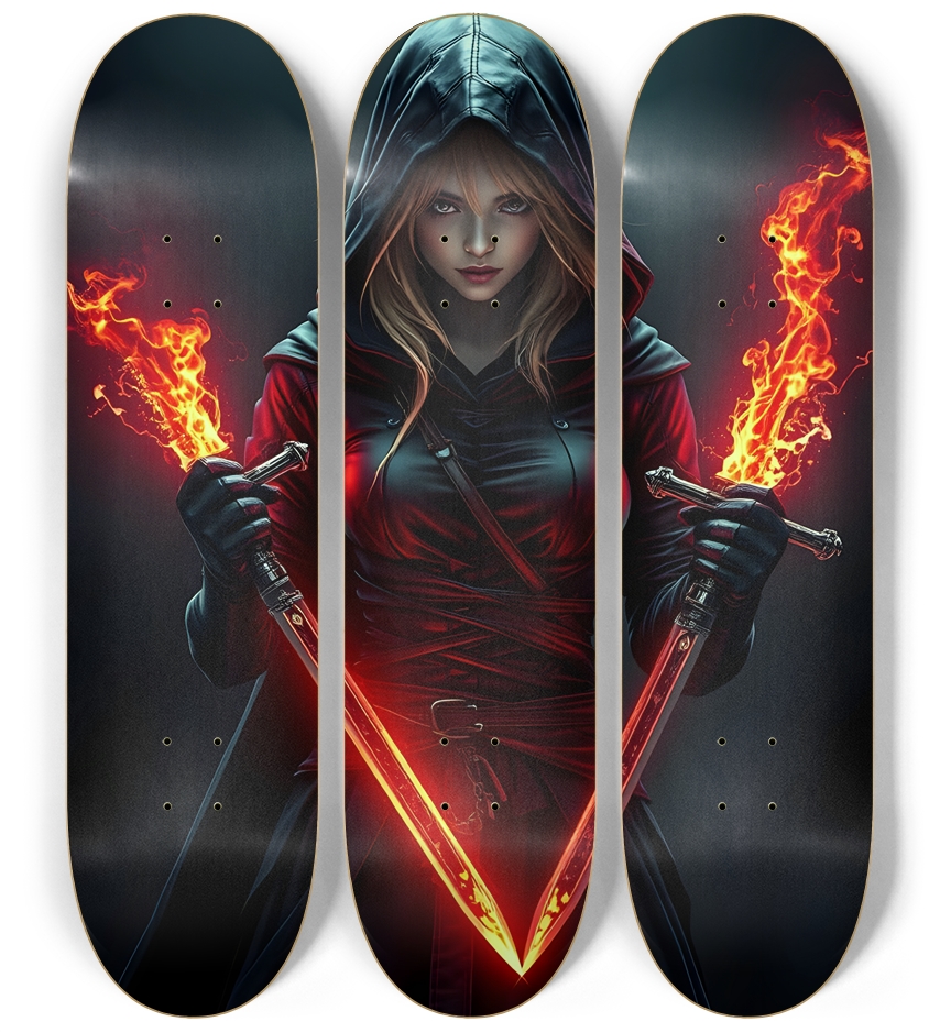 Fiery Hooded Blond Assassin 0004 3 Deck Wall Series