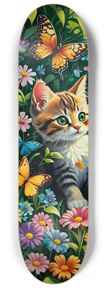 Colorful Airbrush Kittens, Flowers, Butterflies 0001 #1 8-1/4 Skateboard Deck