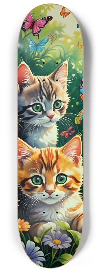 Colorful Airbrush Kittens, Flowers, Butterflies 0001 #2 8-1/4 Skateboard Deck