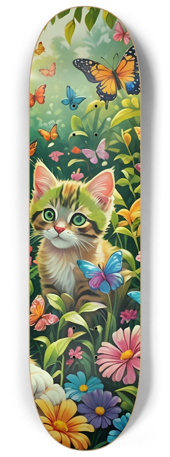 Colorful Airbrush Kittens, Flowers, Butterflies 0001 #3 8-1/4 Skateboard Deck