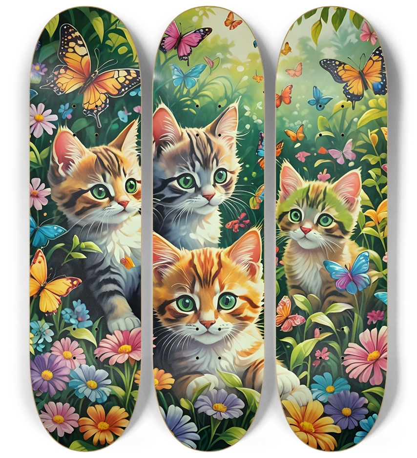 Colorful Airbrush Kittens, Flowers, Butterflies 0001 3 Deck Wall Series