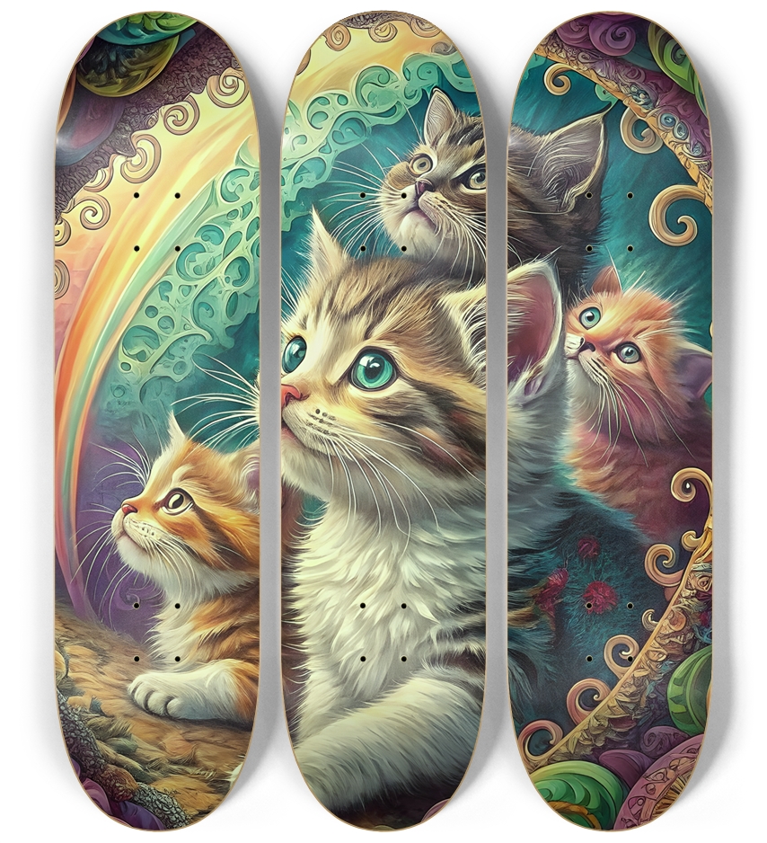 Psychedelic Airbrush Kittens in Fractal Hollow 0001 3 Deck Wall Series