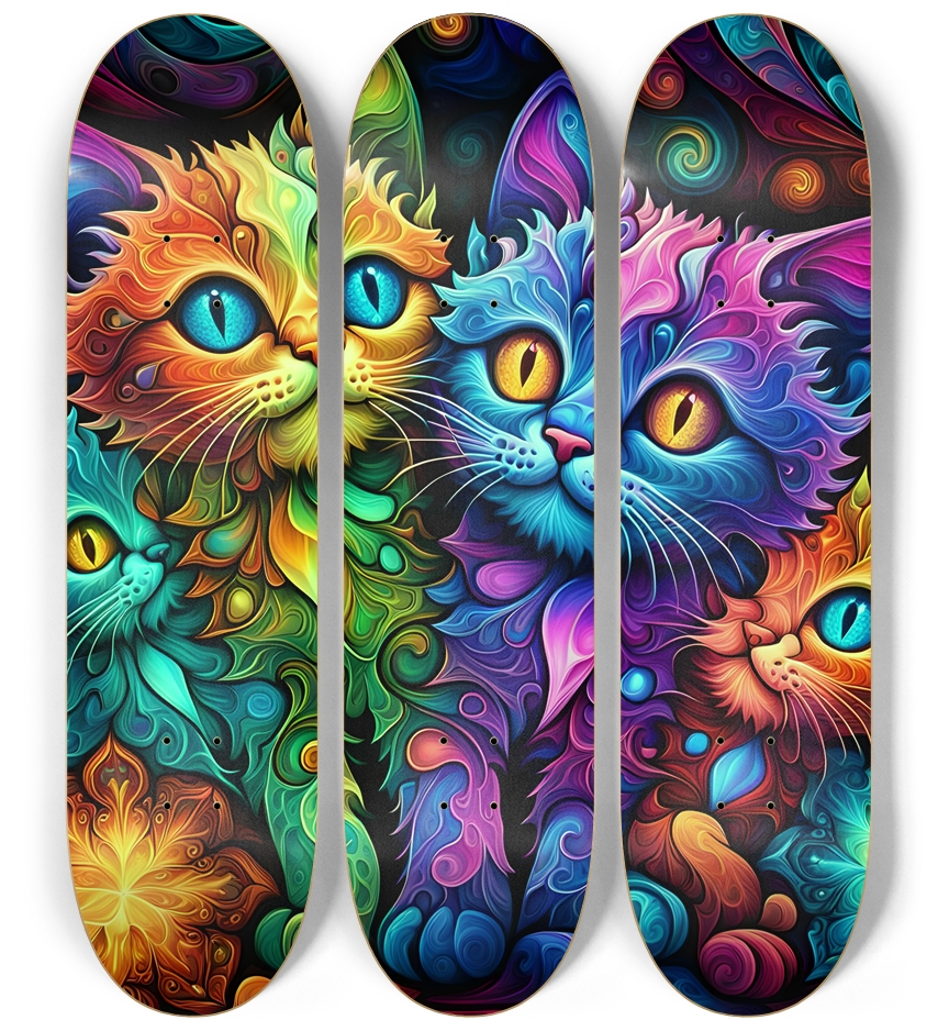 Psychedelic Airbrush Kitten in Tree 0005 3 Deck Wall Series