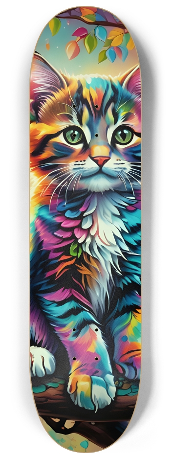 Psychedelic Airbrush Kitten in Tree 0002 #2 8-1/4 Skateboard Deck
