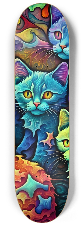 Psychedelic Airbrush Fractal Kittens 0001 #2 8-1/4 Skateboard Deck