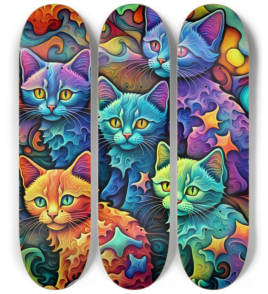 Psychedelic Airbrush Fractal Kittens 0001 3 Deck Wall Series
