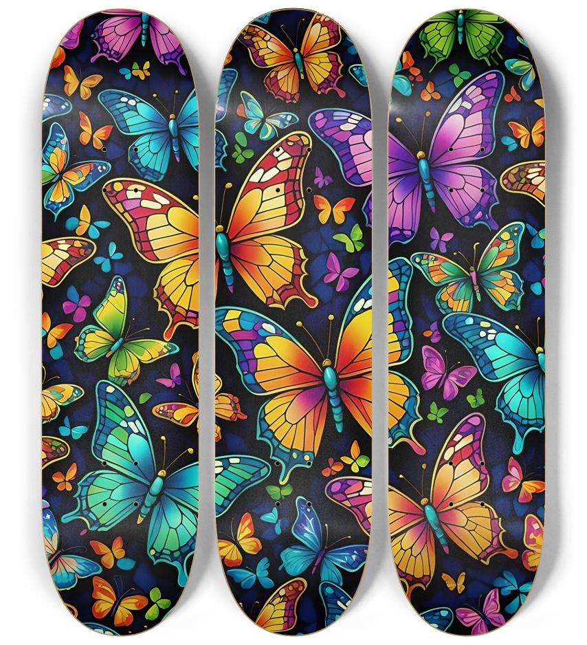Psychedelic Airbrush Butterflies 0003 3 Deck Wall Series
