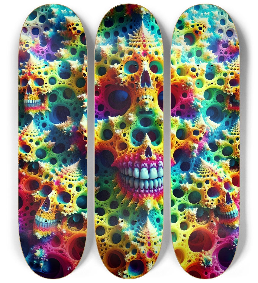Psychedelic Airbrush Fractal Skulls 0002 3 Deck Wall Series