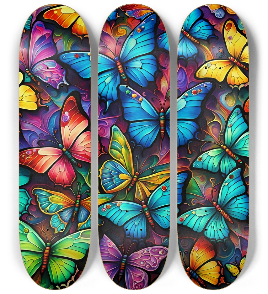 Psychedelic Airbrush Butterflies 0005 3 Deck Wall Series