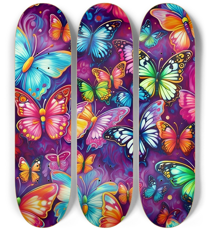Psychedelic Airbrush Butterflies 0001 3 Deck Wall Series