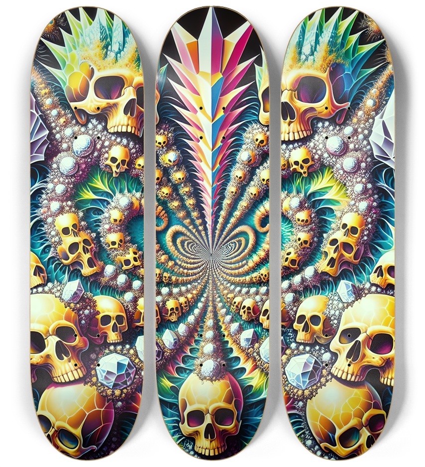Psychedelic Airbrush Fractal Skulls 0003 3 Deck Wall Series