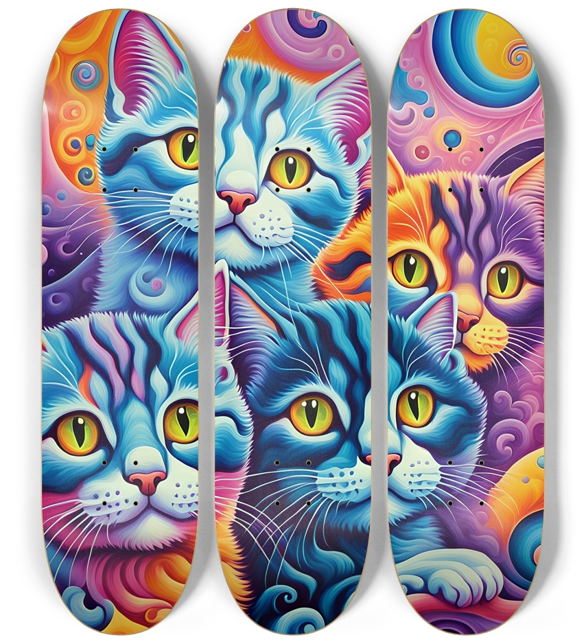 Psychedelic Airbrush Kitten in Tree 0004 3 Deck Wall Series