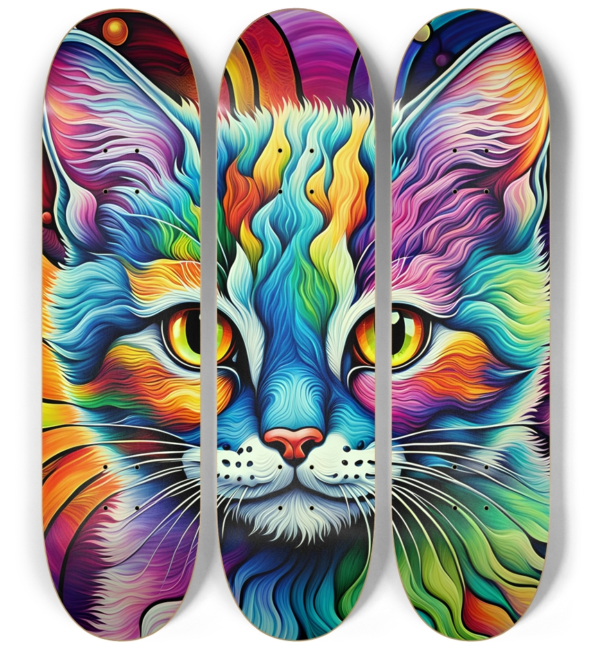 Psychedelic Airbrush Kitten 0001 3 Deck Wall Series